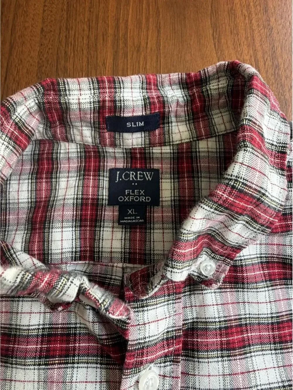 J.Crew Men's Slim Flex Oxford Red & White Plaid Button-Front Shirt - Size XL